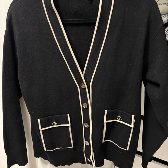 Sandro Black Cardigan with Cream Accents - Picture 7 of 10